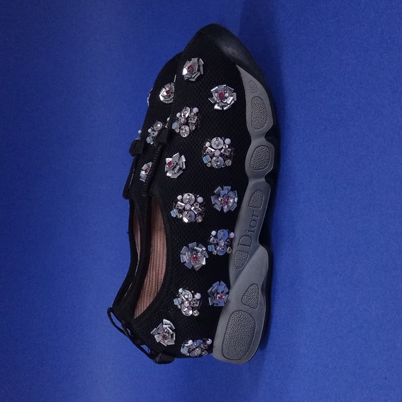 Dior Black Sequins Embellished Mesh Fusion Slip-On Sneakers - Picture 5 of 12